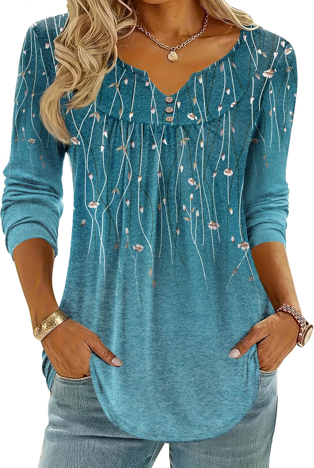 Zeagoo Womens Tops Long Sleeve Shirts 2025 V Neck Fall Blouses Dressy Casual Fashion Summer Work Tunic - Image 7