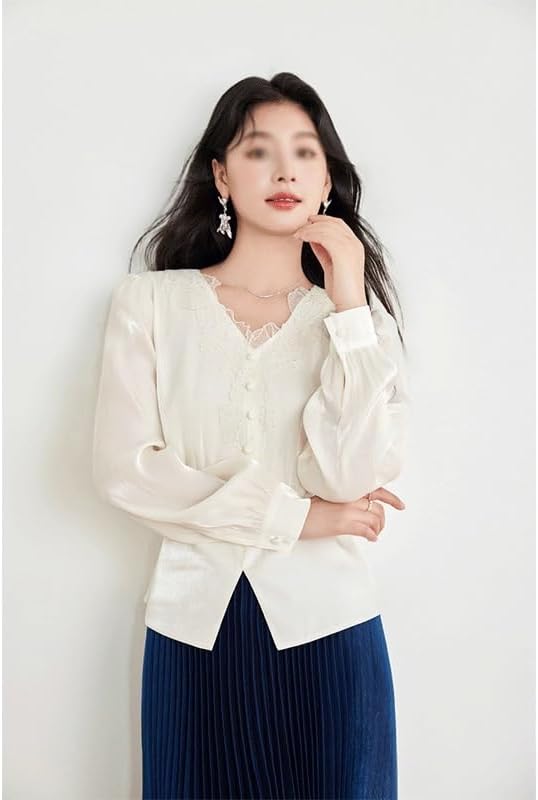 ZYQHMY Chiffon V-Neck Shirt Women's Tops Small Shirt Women's Clothing Long Sleeve Women's Shirt(Beige,M) - Image 4