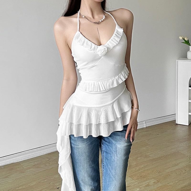 ZYQHMY Women's Solid Color Slim Vest Street Fashion Hanging Neck Sexy Backless Tank Top Women Wrap Clothes(OneColor,M) - Image 4